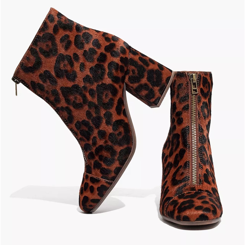 Madewell NIB Amalia Front Zip Leopard Calf Hair Boots size 10. - Picture 1 of 9